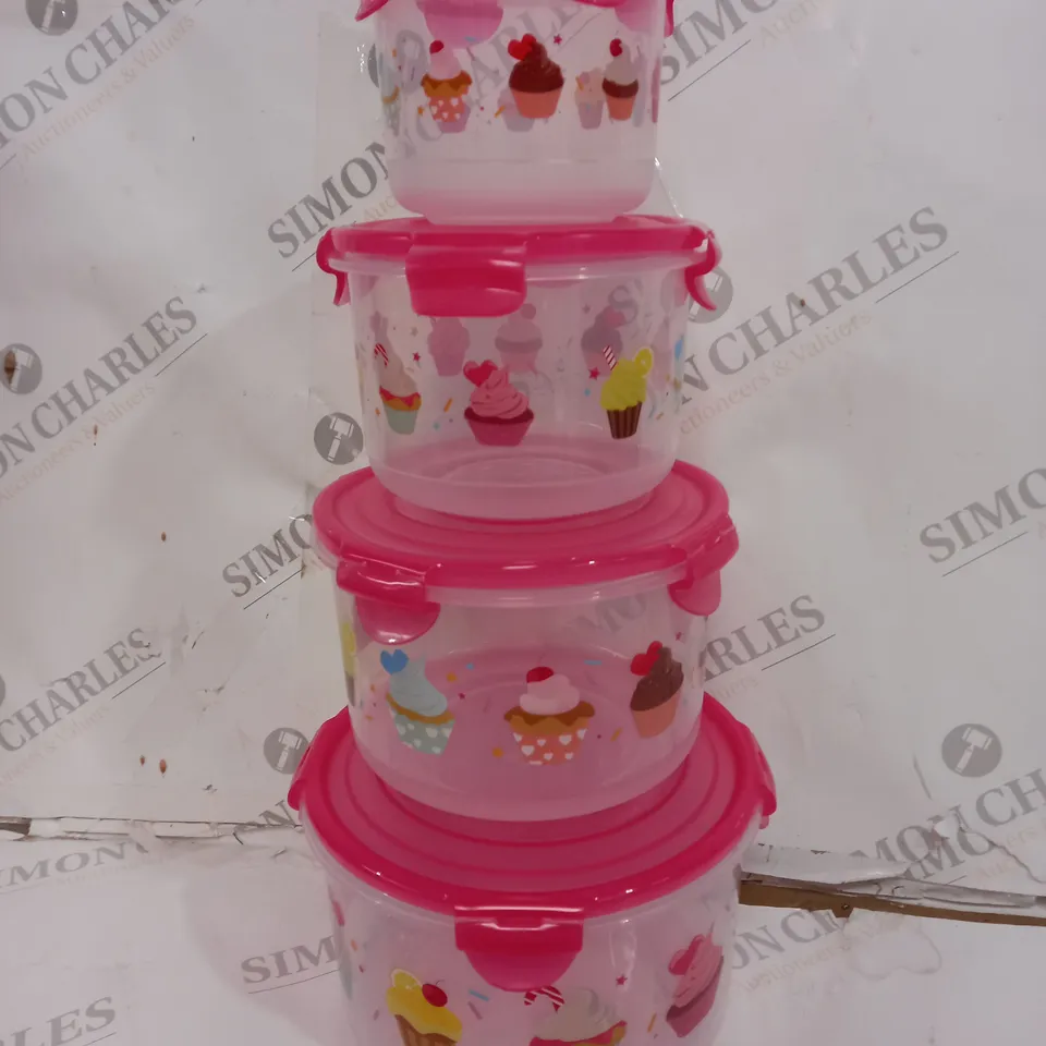 4 PIECE PINK CUPCAKE PRINT FOOD CONTAINERS