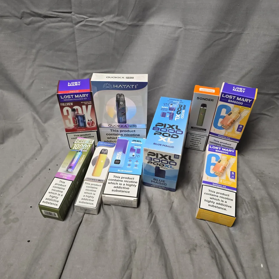 APPROXIMATELY 20 ASSORTED E-CIGARETTE PRODUCTS TO INCLUDE BRANDS SUCH AS LOST MARY, PIXL, HAYATI, ETC - COLLECTION ONLY
