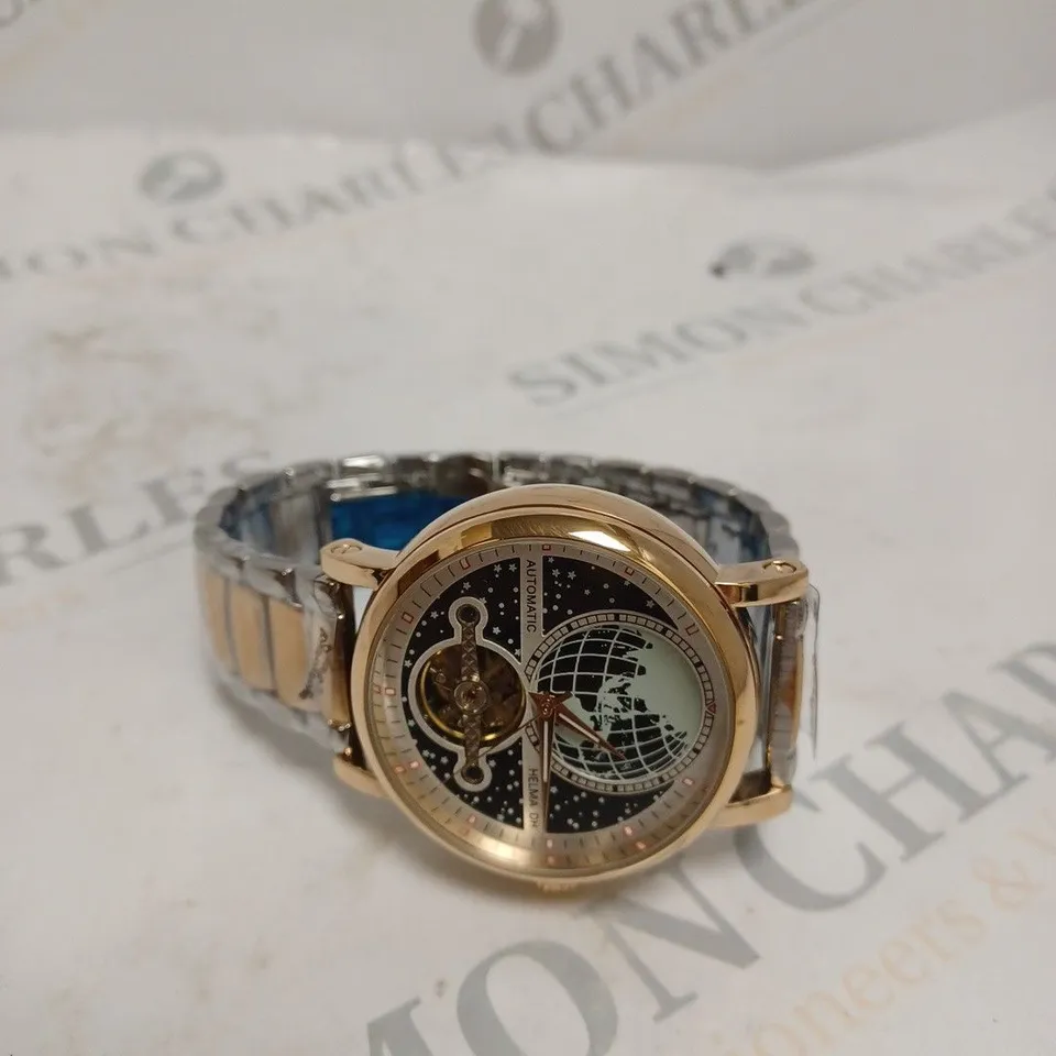 MEN’S HELMA DH AUTOMATIC WORLD VIEW WATCH – TOURBILLON MOVEMENT – BLUE DIAL – STAINLESS STEEL STRAP – GLASS EXHIBITION BACK CASE