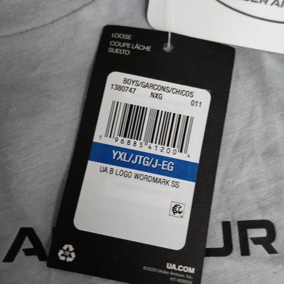 UNDER ARMOUR KIDS' T-SHIRT – LIGHT GREY, 100% COTTON, SIZE YXL