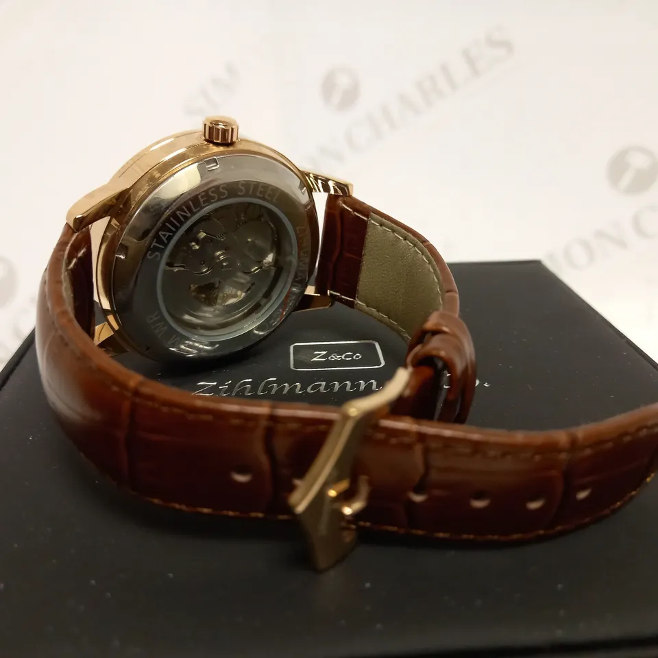 ZIHLMANN & CO SKELETON BROWN LEATHER STRAP WATCH RRP £520