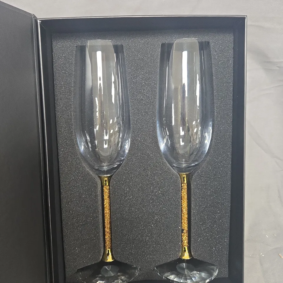 BOXED KIMBIE HOME 24K GOLD LEAF STEM CHAMPAGNE GLASSES GIFT SET
