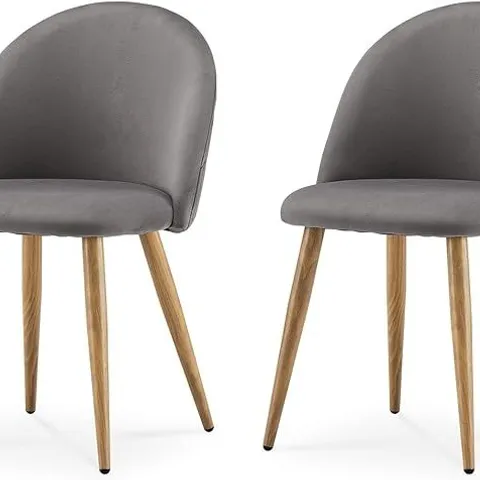 BOXED SET OF 2 DESIGNER GREY VELVET CHAIRS, WOOD COLOURED LEGS (1 BOX)