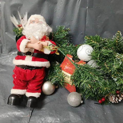 6FT CHRISTMAS GARDLAND WITH BAUBLES AND SANTA ORNAMENT