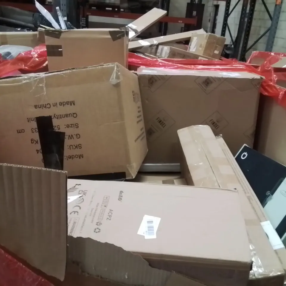 PALLET OF ASSORTED HOUSEHOLD GOODS AND PRODUCTS TO INCLUDE;SAW,TENNIS RACKET,BLINDS