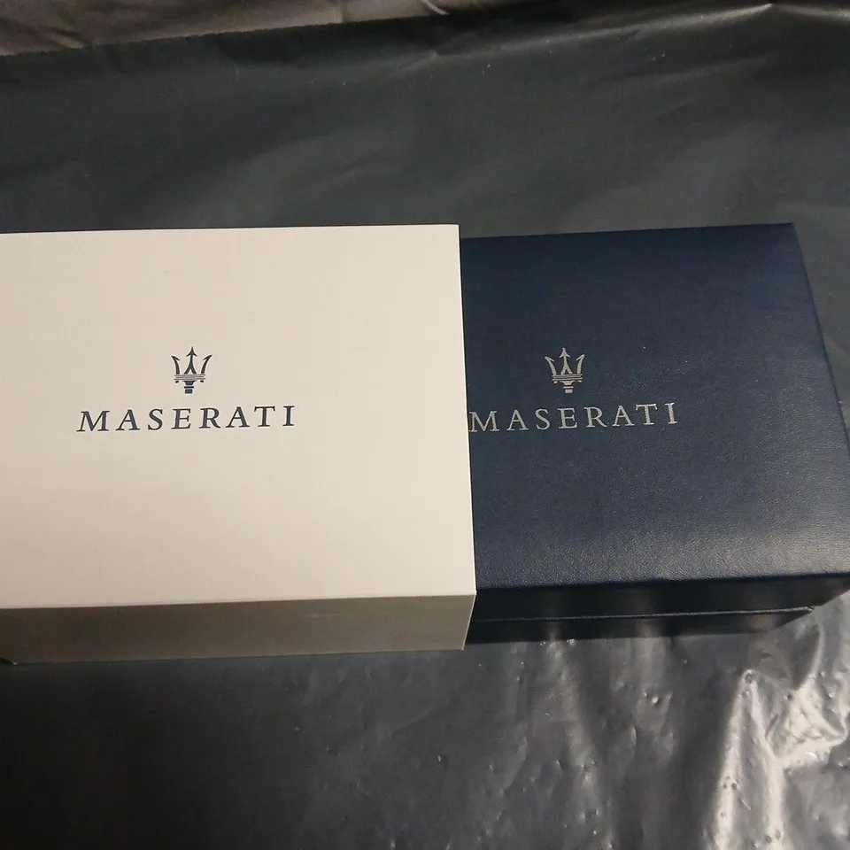 BOXED MASERATI BLUE DIAL WATCH WITH LEATHER STRAP 