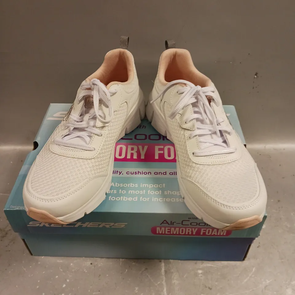 BOXED PAIR OF SKECHERS MEMORY FOAM WHITE TRAINERS - 7
