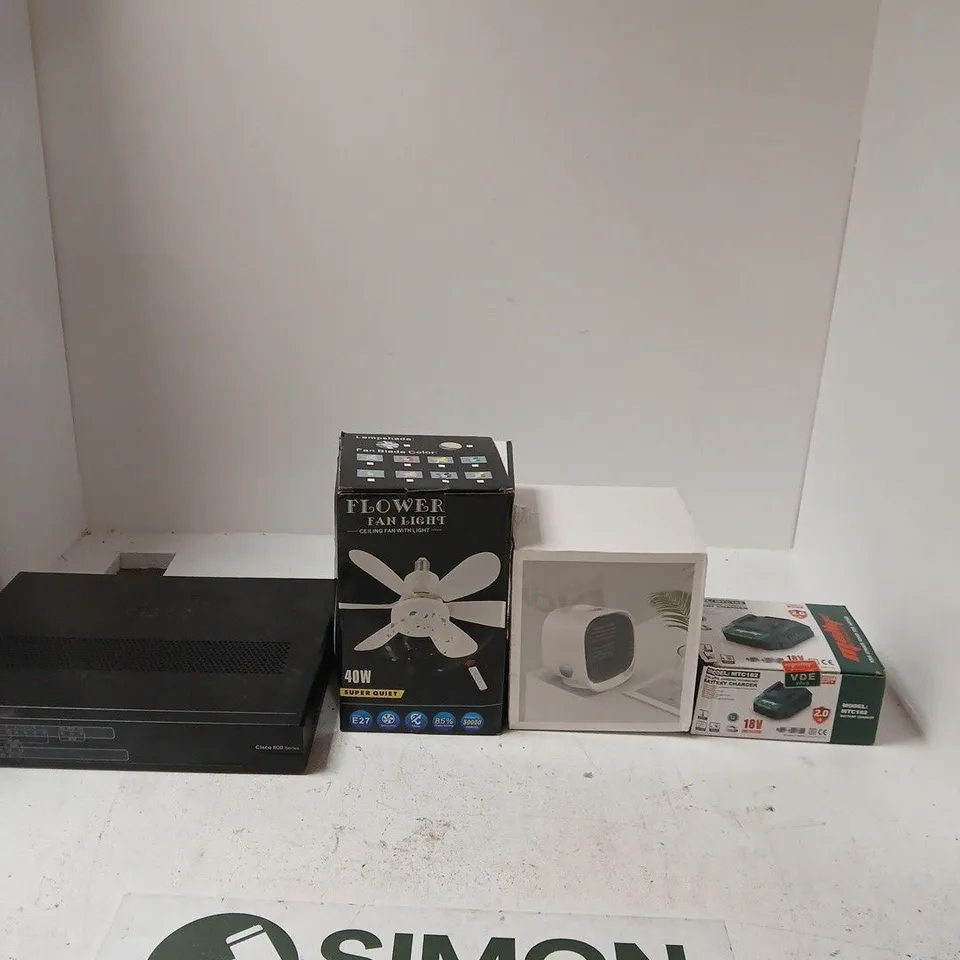 BOX OF APPROXIMATELY 15 ASSORTED ITEMS INCLUDING CISCO 891F, A FLOWER FAN LIGHT AND AND AIR COOLER