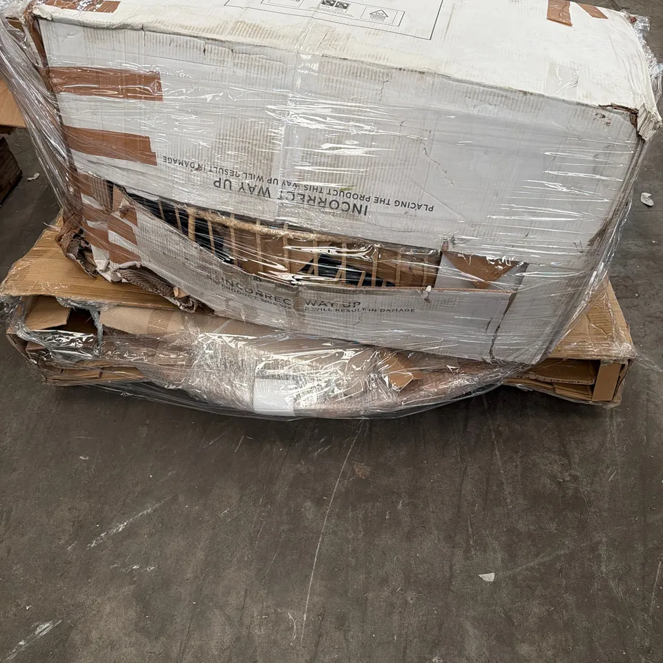 PALLET OF ASSORTED FURNITURE ITEMS INCLUDING EGG CHAIR, SIDE BOARD AND GARDEN TABLE