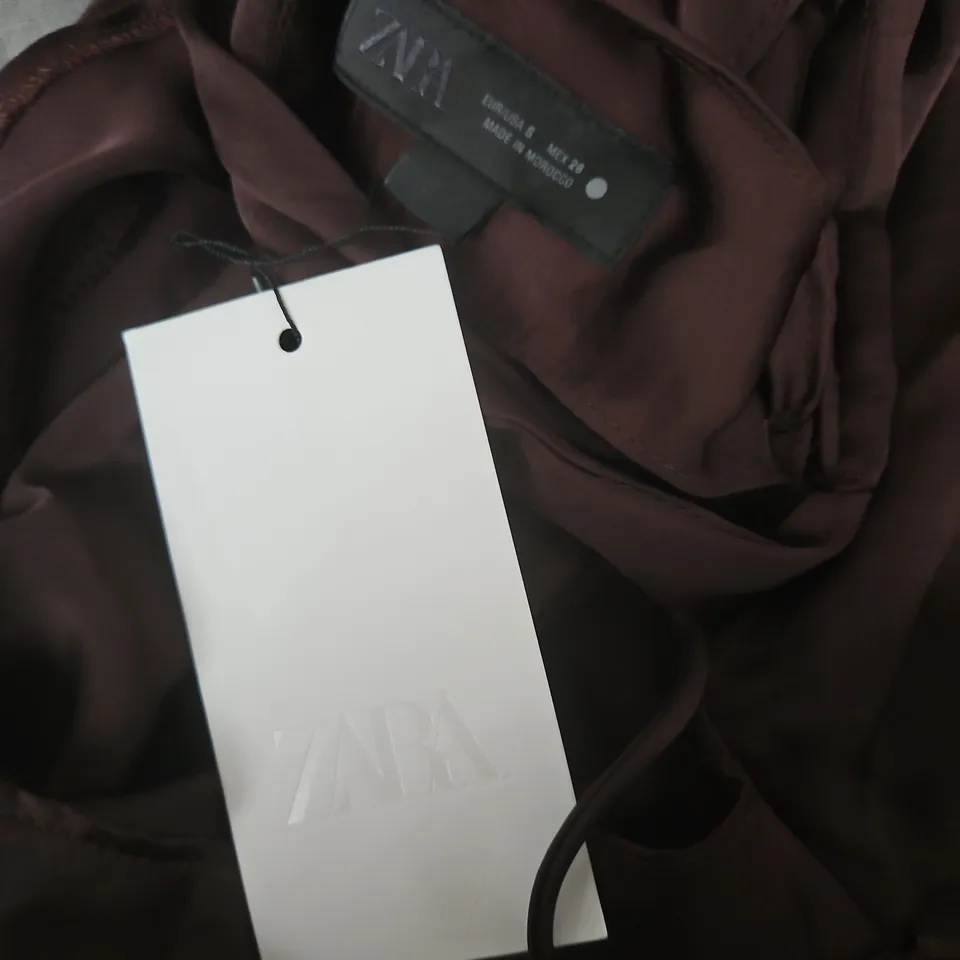 ZARA BROWN SATIN DRESS - S