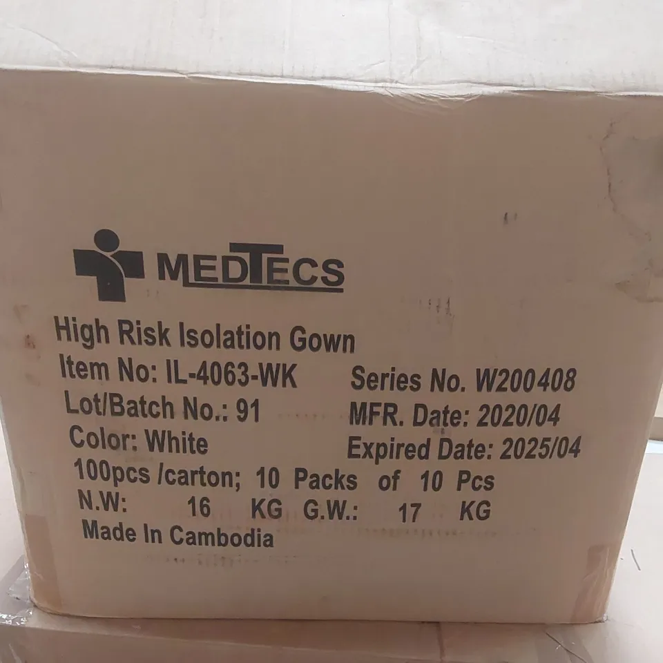 BOX OF APPROXIMATELY 100 MEDTECS HIGH RISK ISOLATION GOWNS