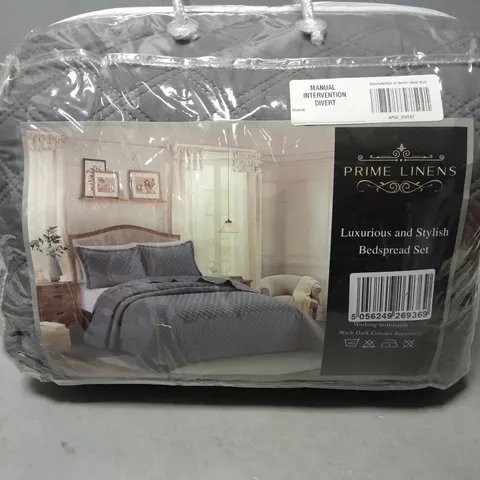 PRIME LINENS BEDSPREAD SET IN GREY - SUPER KING 