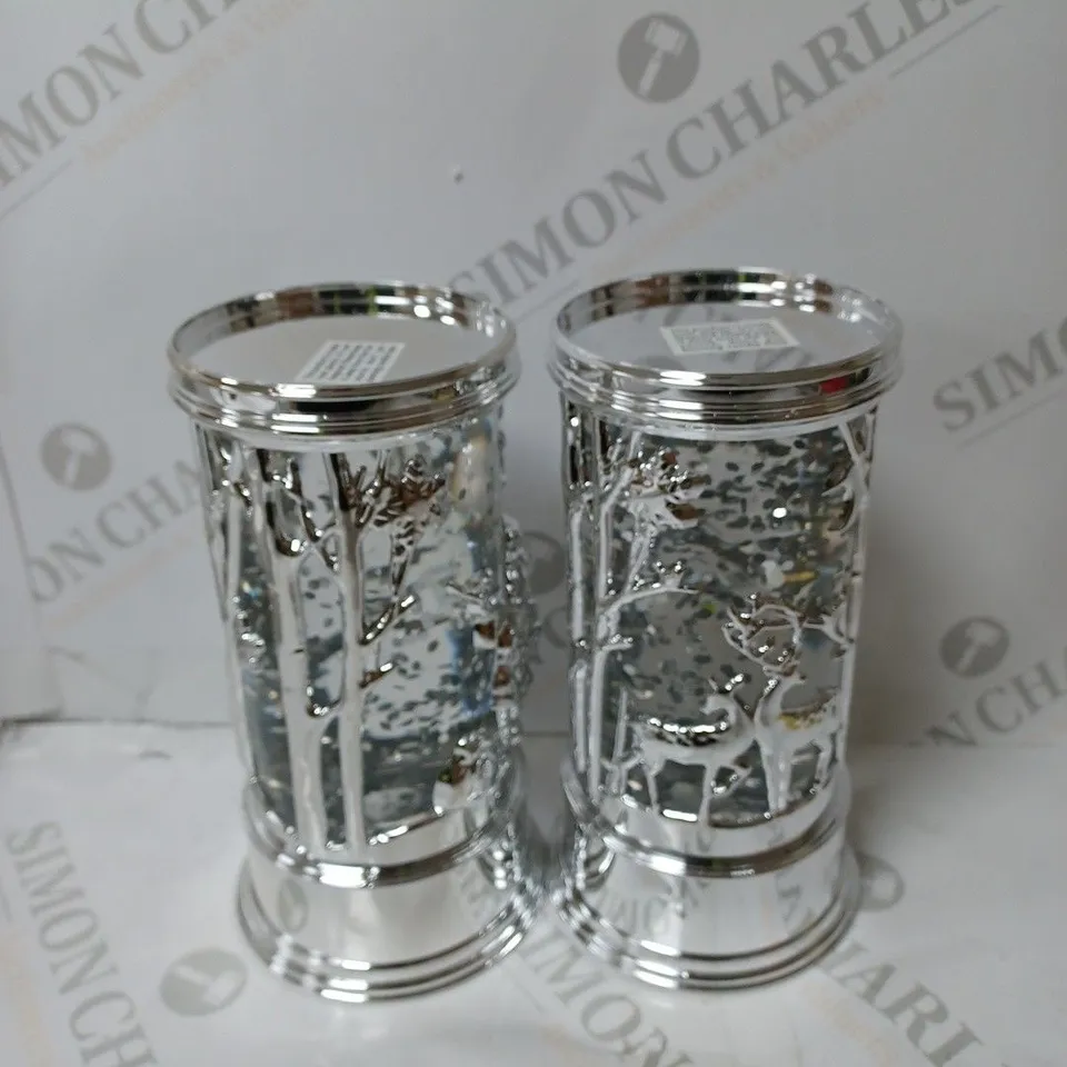 BOXED HOME REFLECTIONS SET OF PRELIT SWIRLING GLITTER SCENIC PILLARS - SILVER