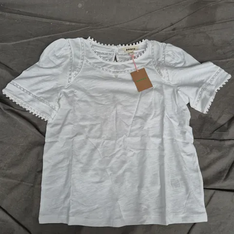 BODEN WHITE LACE TOP WITH POM-POM TRIM, UK 10 (US 6) β TAG ATTACHED