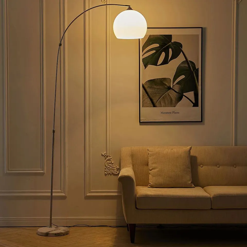 BOXED AMESBURY 145cm MODERN ARCHED FLOOR LAMP WITH MARBLE BASE (1 BOX)