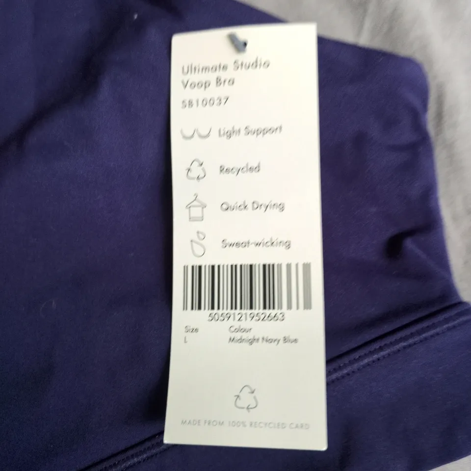 SWEATY BETTY LONDON SPORTS BRA – MIDNIGHT NAVY BLUE, UK SIZE L