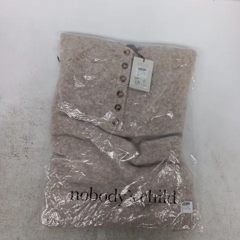 BAGGED NOBODY'S CHILD HENLEY LONG SLEEVE JUMPER IN BEIGE SIZE UK SMALL