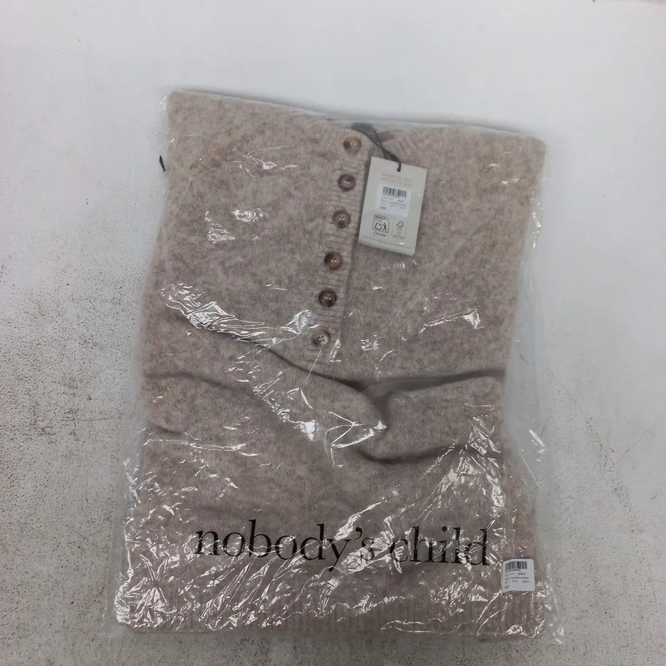 BAGGED NOBODY'S CHILD HENLEY LONG SLEEVE JUMPER IN BEIGE SIZE UK SMALL