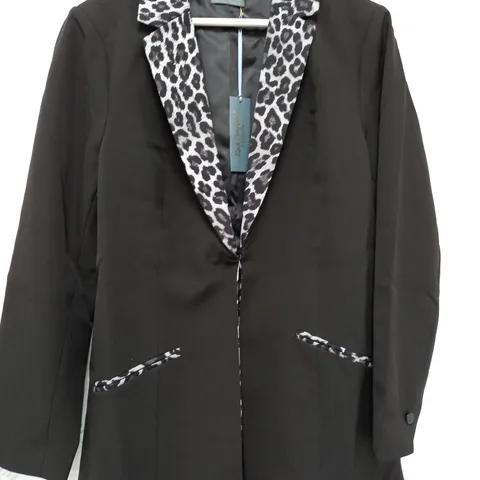 RUTH LANGSFORD ANIMAL PRINT BLAZER IN BLACK - SIZE 10