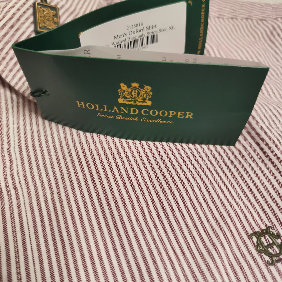 HOLLAND COOPER MEN'S OXFORD SHIRT – WASHED BURGUNDY STRIPE, XL