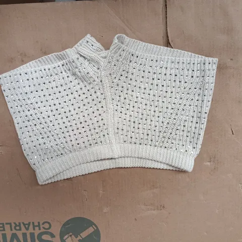 BEIGE OPENWORK KNIT SHORTS, SIZE XS