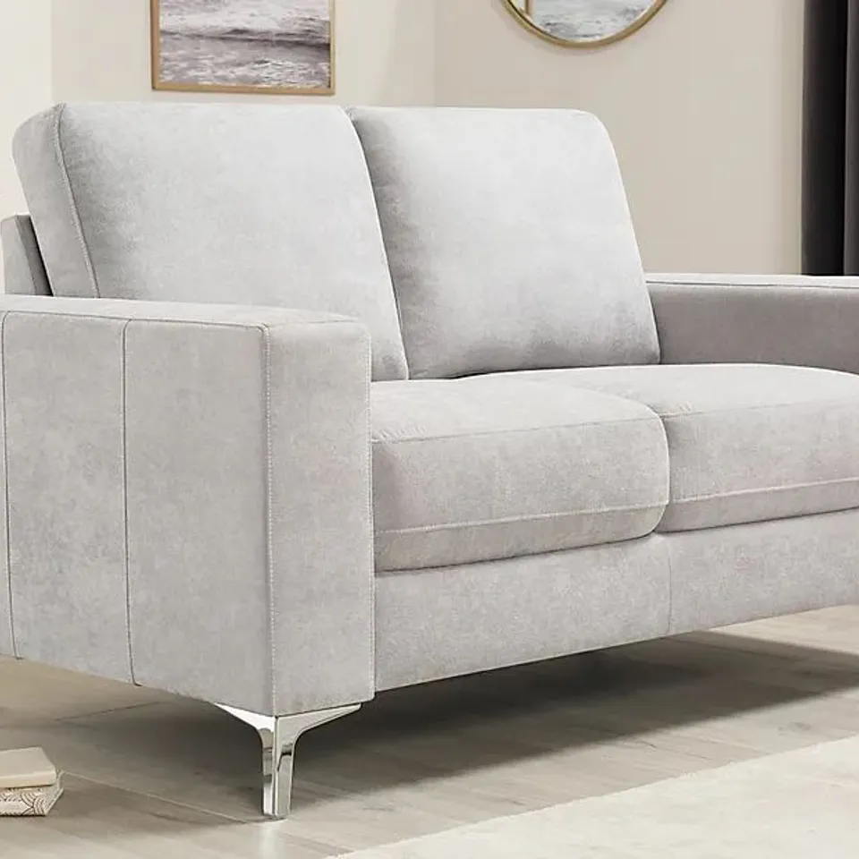 BOXED DESIGNER BALTIMORE PLUSH DOVE GREY FABRIC TWO SEATER SOFA (1 BOX)