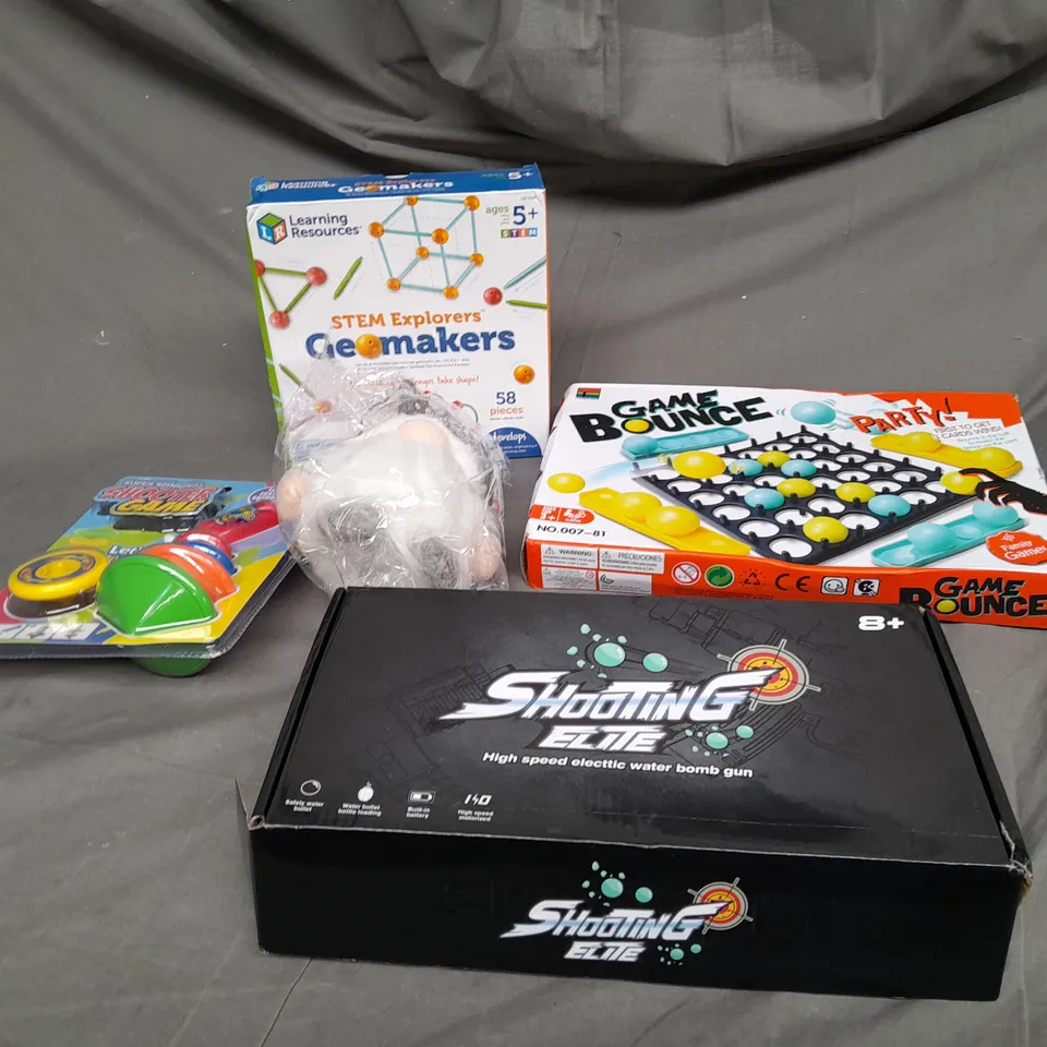 LARGE BOX OF ASSORTED TOYS AND GAMES TO INCLUDE GAME BOUNCE, SHOOTING ELITE AND SHOOTER GAME