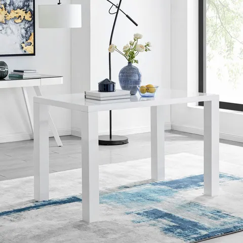 BOXED PIVERO RECTANGULAR WHITE HIGH GLOSS 4 SEATER DINING TABLE (2 BOXES)