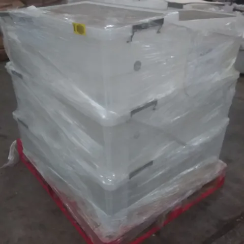 PALLET OF 54L STRONG STACKABLE PLASTIC STORAGE CONTAINERS