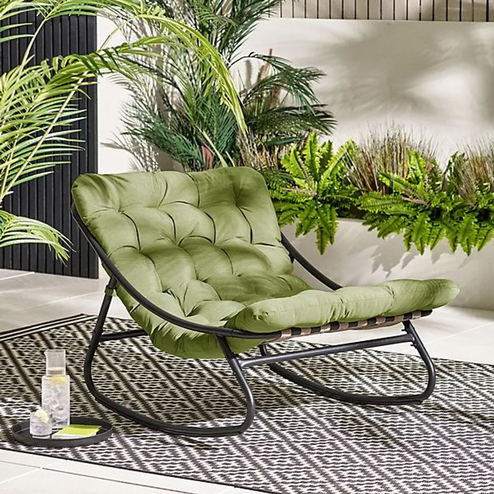 BOXED HYDRA BLACK METAL & GREEN GARDEN ROCKING CHAIR