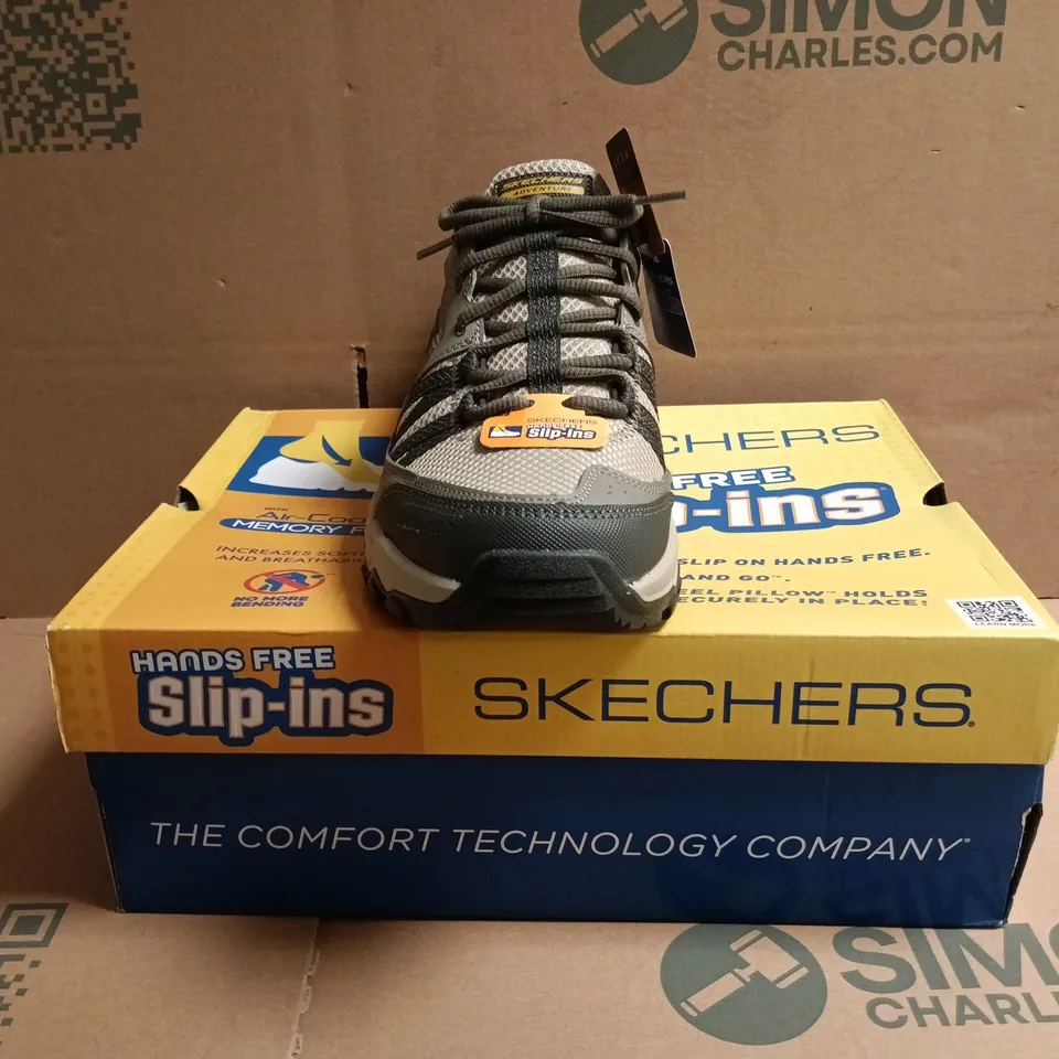 BOXED PAIR OF SKECHERS SLIP-IN TRAINERS IN TAUPE SIZE UK 11.5