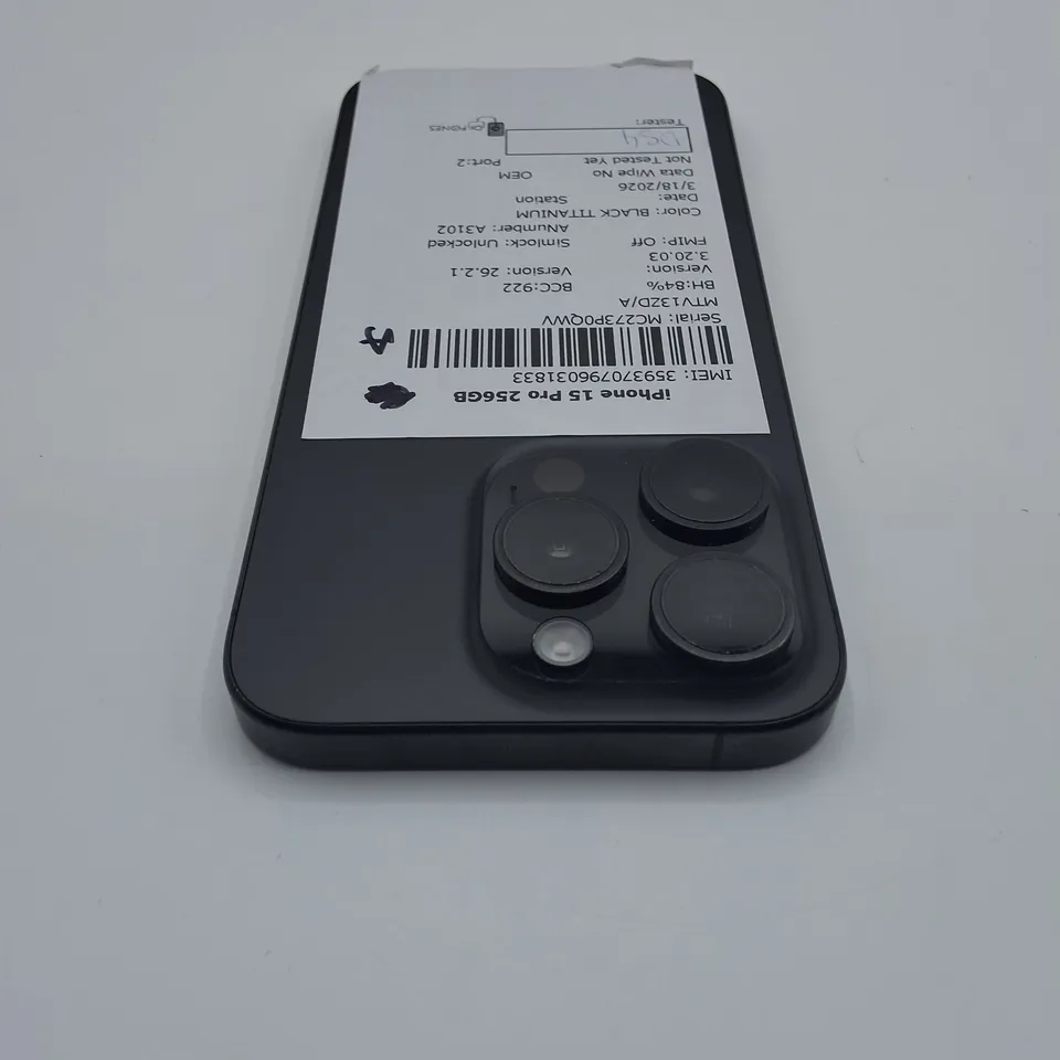 UNBOXED APPLE IPHONE 15 PRO 256GB IN BLACK TITANIUM