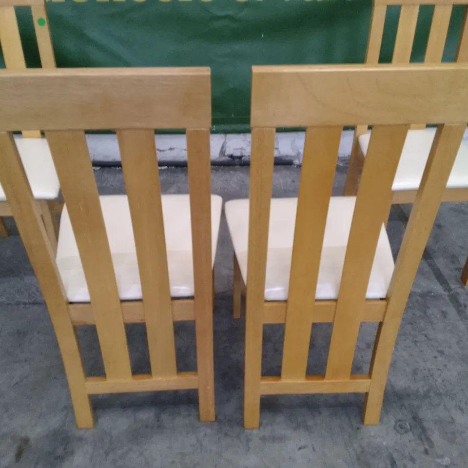 SET OF 4 NEW CHESTER OAK DINING CHAIRS (IVORY LEATHER SEAT PAD)