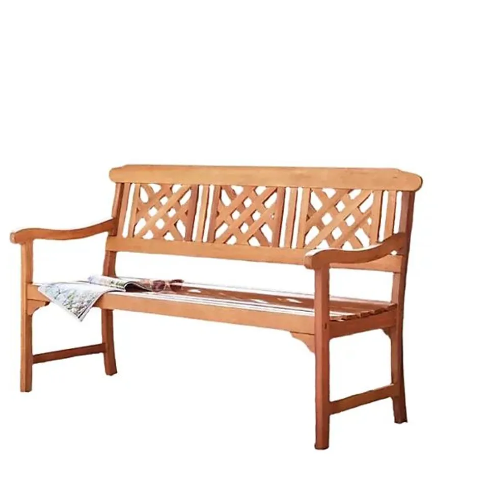 BOXED MODCRAFT 3 SEATER OUTDOOR WOODEN GARDEN BENCH , HARDWOOD, W146CM