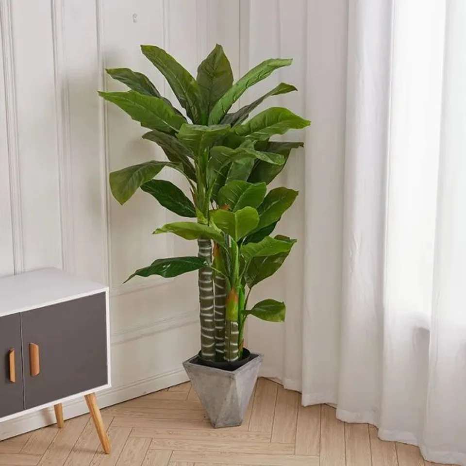 BOXED ARTIFICIAL TROPICAL PLANT WITH PLASTIC FLOWERPOT HOME AND OFFICE PLANT (1 BOX)