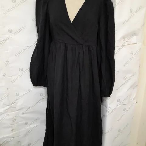 NOBODY'S CHILD MARTA WRAP MIDI DRESS IN SOFT BLACK SIZE 10