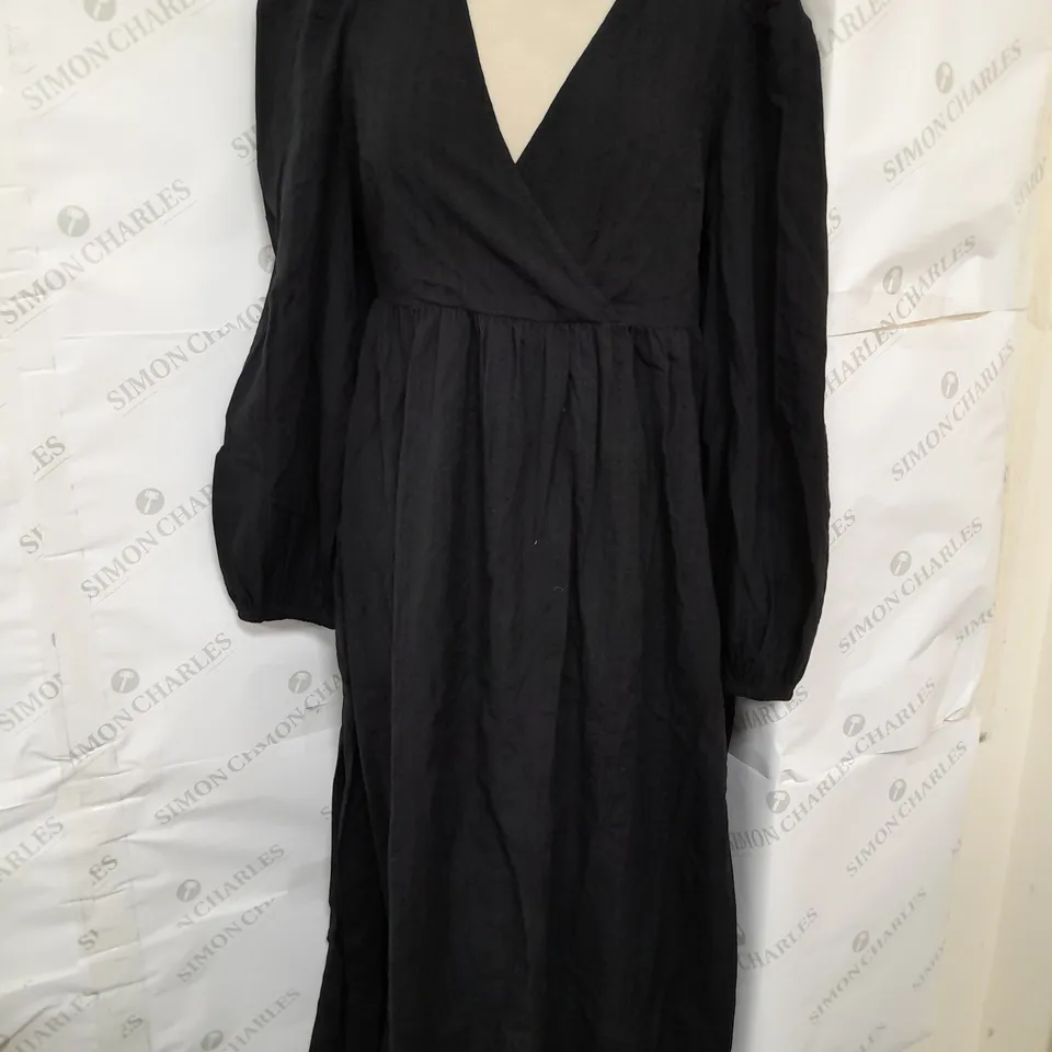 NOBODY'S CHILD MARTA WRAP MIDI DRESS IN SOFT BLACK SIZE 10