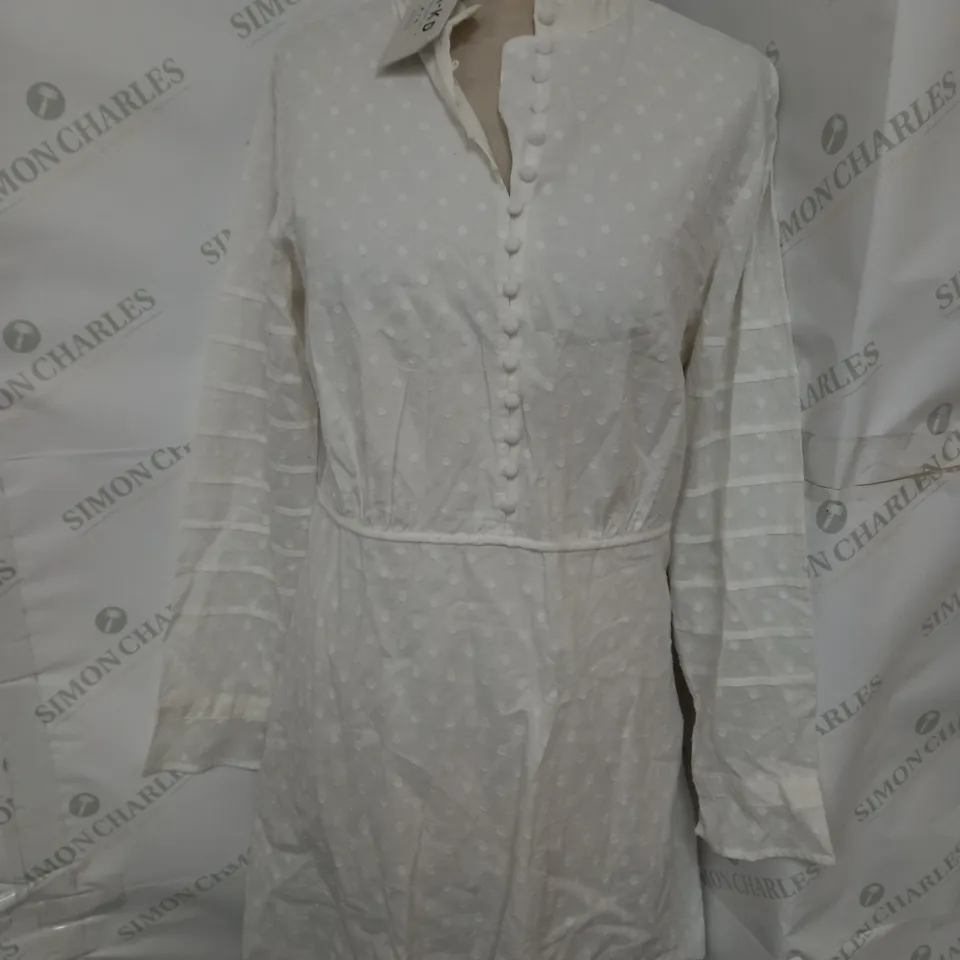 NA-KD DOBBY COTTON MINI DRESS IN WHITE SIZE 8