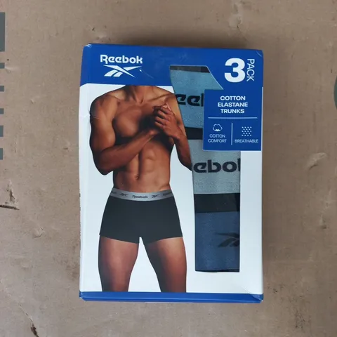 REEBOK 3-PACK ELASTANE TRUNKS IN VARIOUS COLOURS SIZE MEDIUM