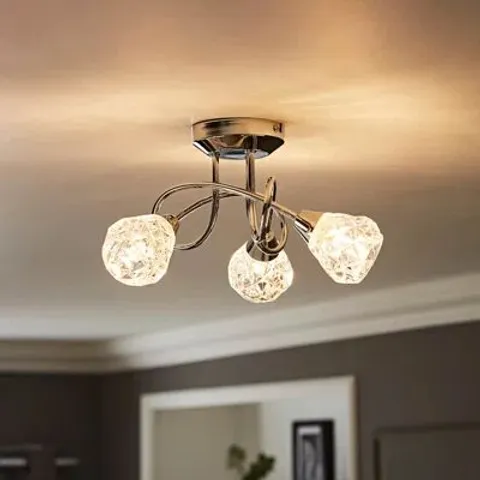 BOXED 3-LIGHT CRYSTAL CEILING LIGHT FIXTURE SEMI FLUSH MOUNT CHANDELIER (1 BOX)