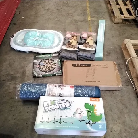 PALLET OF ASSORTED ITEMS TO INCLUDE: BESREY KID SCOOTERS, POTTY TRAINING LADDER, PURRPADS, SAFETY GATES, YOGA MATS ECT