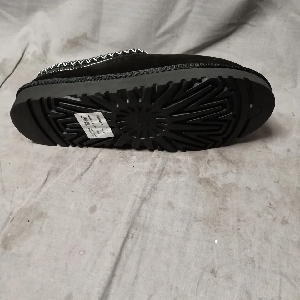 UGG BLACK SUEDE WOMEN'S SLIPPERS WITH CROCHET-STYLE TRIM SIZE 5