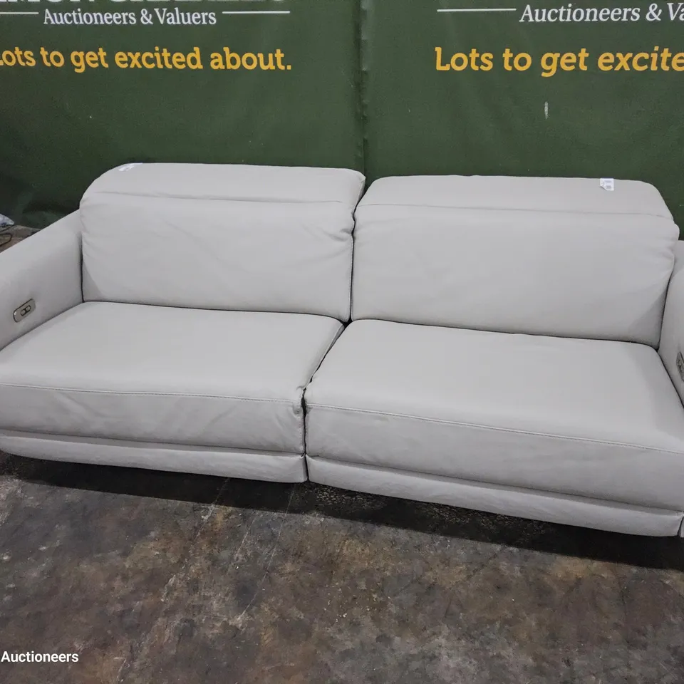 DESIGNER GARY ITALIAN POWER RECLINING THREE EESTER SOFA GREY LEATHER 