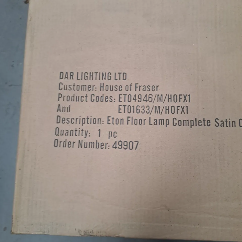 DAR LIGHTING ETON FLOOR LAMP COMPLETE SATIN CHROME - ONE BOX ONLY