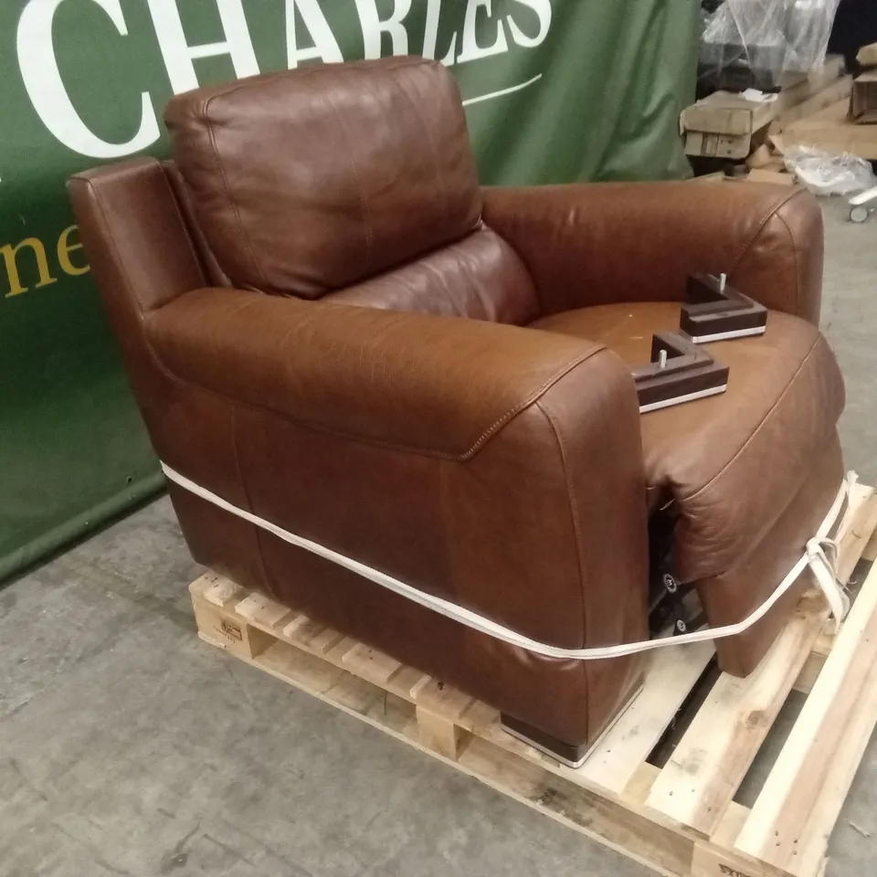 QUALITY DESIGNER LEATHER RECLINER ARMCHAIR - BRANDY