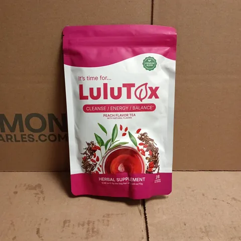 LULUTOX PEACH FLAVOUR TEA CLEANSE HERBAL SUPPLEMENT 28 SERVINGS