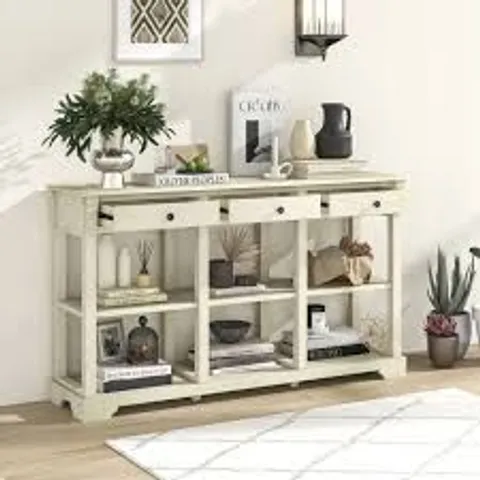 BOXED COSTWAY 3 DRAWER OPEN SHELF WHITE RETRO CONSOLE TABLE - WHITE