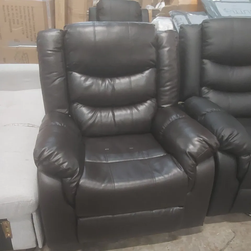 DESIGNER BROWN FAUX LEATHER UPHOLSTERED MANUAL RECLINER ARMCHAIR 