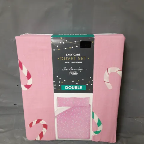 GEORGE HOME CHRISTMAS CANDY CANE DUVET SET - PINK - DOUBLE