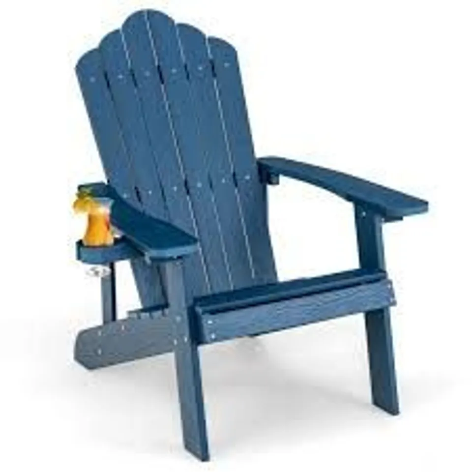 BOXED COSTWAY WEATHER RESISTANT HIPS OUTDOOR ADIRONDACK CHAIR WITH CUP HOLDER, NAVY